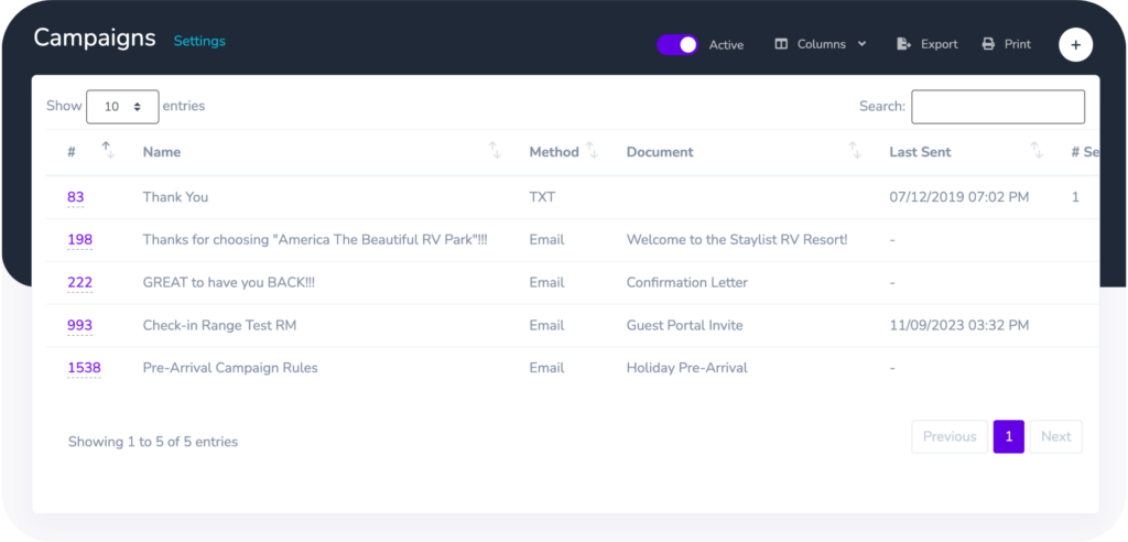 Screenshot of Staylist's CRM tool