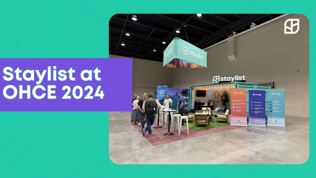 green box with a photo of Staylist's 2024 OHCE tradeshow set up